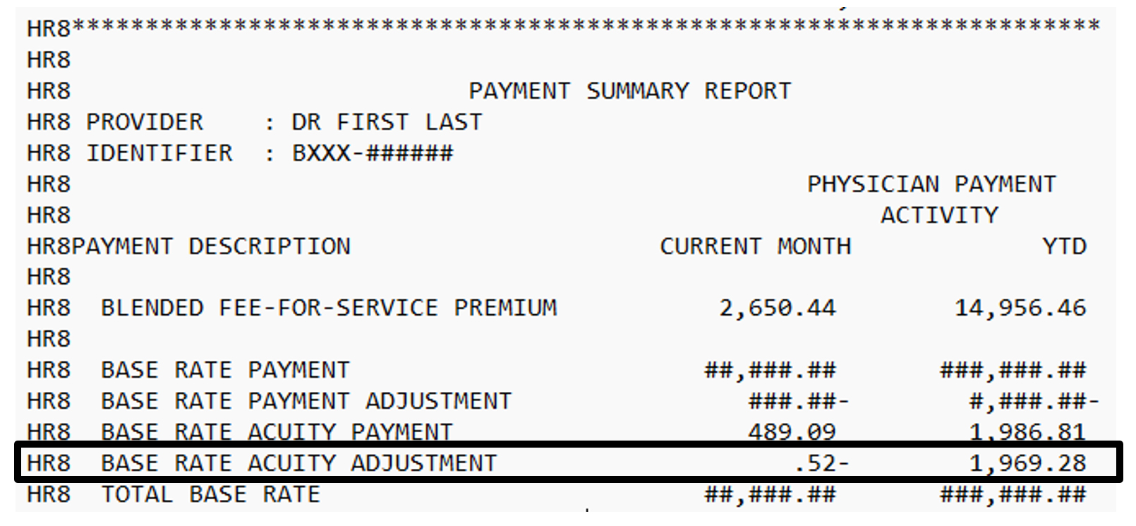 Screenshot of December RA Physician Payment Summary Report