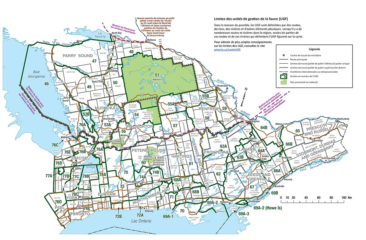 Carte 2 des unités de gestion de la faune – Sud-Est de l’Ontario.