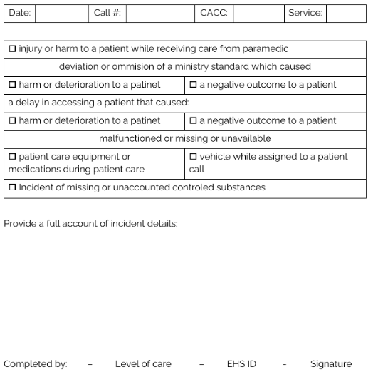 Generic Incident Report - Paramedic