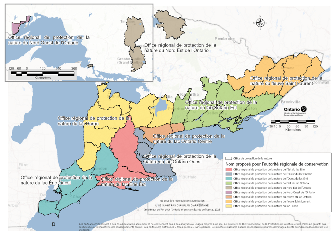 Carte des 9 offices régionaux de protection de la nature. Description détaillée ci-dessous.