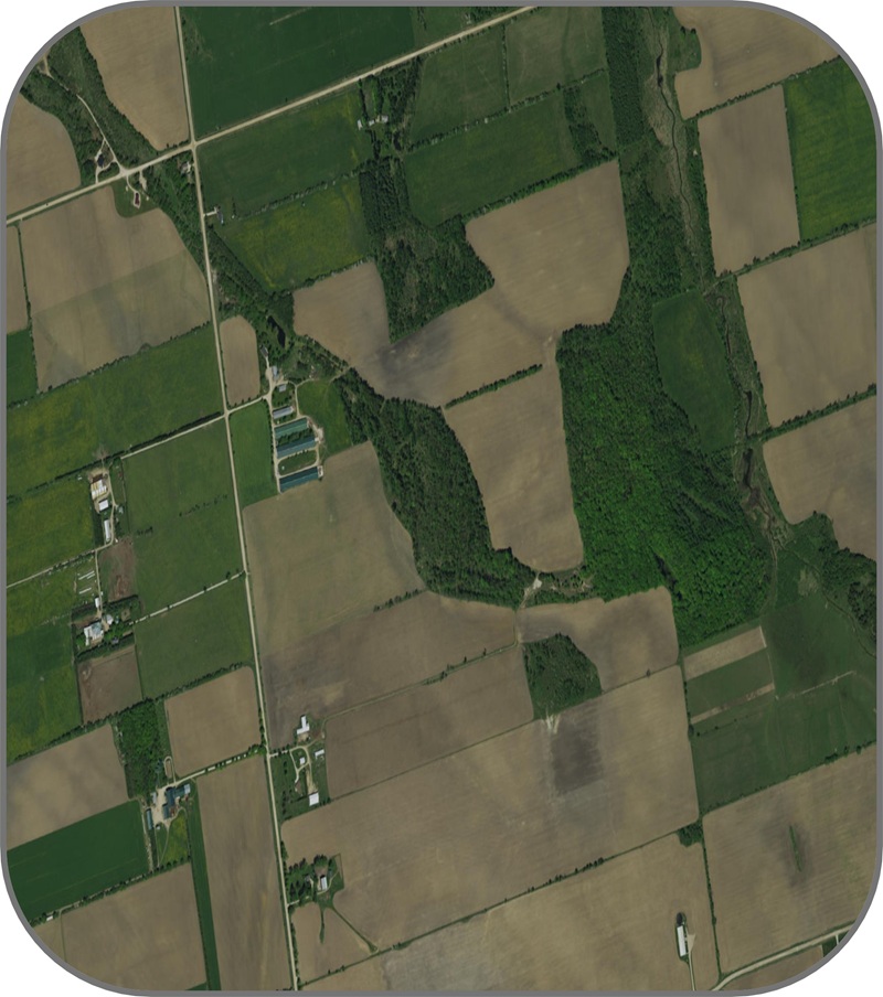 aerial photograph of a prime agricultural area, which contains large, continuous fields and a uniform agricultural landscape