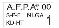 Facsimile of an A.F.P.A. grade mark showing the association acronym, the number 00, species S-P-F, grading rule NLGA, treatment KD-HT, and a large number 1.