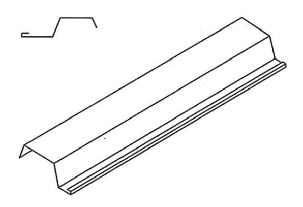 Isometric and cross-sectional drawing of a Z-shaped metal deck profile showing a single-sided asymmetric flange form with a lipped edge detail.