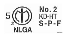 Facsimile of an ILMA grade mark featuring the association logo, the number 25, grading rule NLGA, species D FIR-L (N), treatment KD-HT, and a large number 1.
