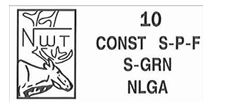 Facsimile of the Northwest Territories Forest Industries Association grade mark. The left side features a vertical box containing the association acronym NLPA. To the right, the stamp displays NLGA at the top, followed by the species designation S-P-F, the grade NO. 1, the mill identification number,000, and the seasoning/treatment status KD HT at the bottom.