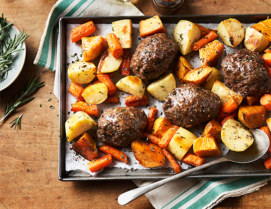 One-Pan Lamb Meatloaves with Roasted Vegetables | Foodland Ontario