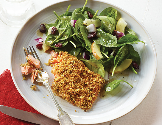 Walnut Crusted Trout with Spinach Pear Salad | Foodland Ontario