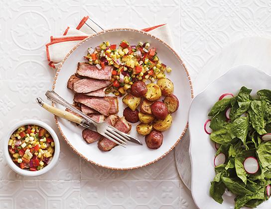 Grilled Steaks with Corn and Nectarine Salsa
