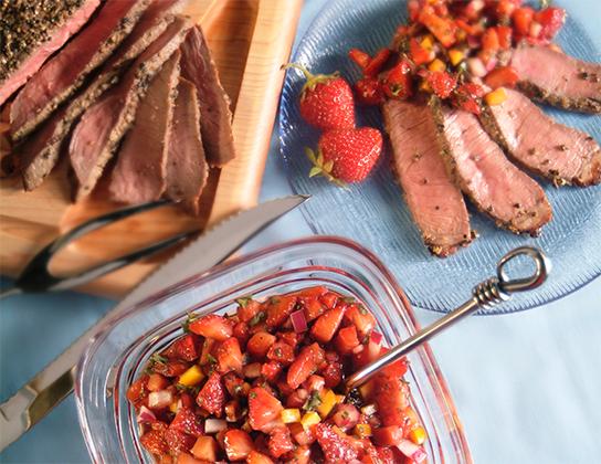 Peppered Beef with Balsamic Strawberry Salsa