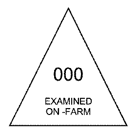 lustration de la légende d'examen : les chiffres «000» au-dessus du texte «EXAMINED ON-FARM», le tout dans un triangle.