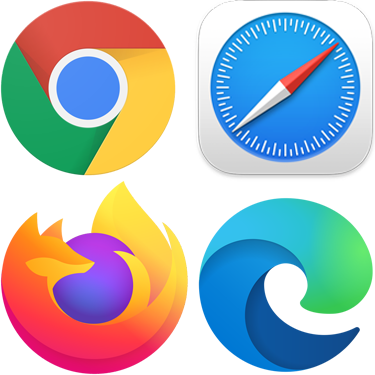 Chrome, Firefox, Safari, Microsoft Edge logos