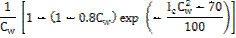 1/C subscript w multiplied by [1-(1-0.8C subscript w)exp(-((l subscript c)(C subscript w) squared) - 70)/100)].