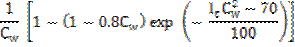 1/C subscript w multiplied by [1-(1-0.8C subscript w)exp(-((l subscript c)(C subscript w) squared) - 70)/100)].