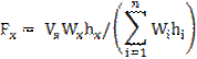 F subscript x = (V subscript s)(W subscript x)(h subscript x)/(summations of (W subscript i)(h subscript i) from i=1 to n).