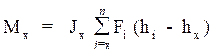 Image of equation: M subscript x = J subscript x (summations of F subscript i(h subscript i - h subscript x) from i=x to n).