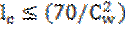 Image of graphic: l subscript c ≤ (70/(C subscript w) squared).