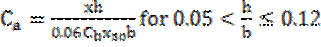 C subscript a = xh/0.06(C subscript b)(x subscript 30)b for 0.05 < h/b ≤ 0.12.