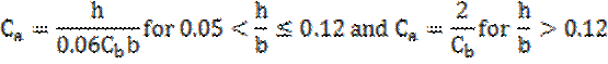 C subscript a = h/0.06(C subscript b)b for 0.05 < h/b ≤ 0.12 and C subscript a = 2/C subscript b for h/b > 0.12.