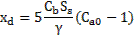 Image of equation: x subscript d = 5((C subscript b)(S subscript s)/gamma)((C subscript a0)-1).