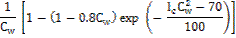 1/C subscript w multiplied by [1-(1-0.8C subscript w)exp(-((l subscript c)(C subscript w) squared) - 70)/100)].