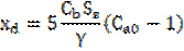 Image of equation: x subscript d = 5((C subscript b)(S subscript s)/gamma)((C subscript a0)-1).