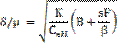 Image of equation: (delta/mu) = the square root of (K/(C subscript eH)(B+sF/beta)).