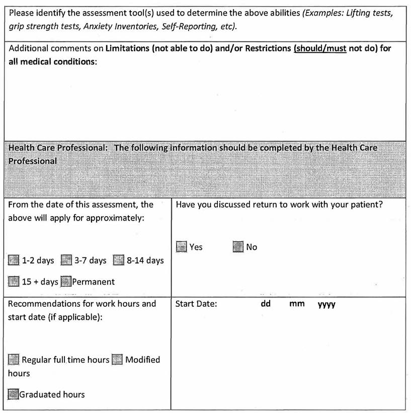 Appendix C
Page 5
Part 2: Request for information regarding restrictions and limitations as related to a workplace accommodation.