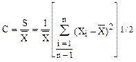 An image of an equation for determining the calculation of the coefficient of variation.