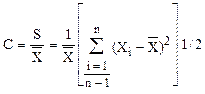 An image of an equation for determining the calculation of the coefficient of variation.