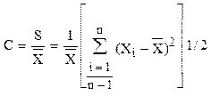 An image of an equation for determining the calculation of the coefficient of variation.