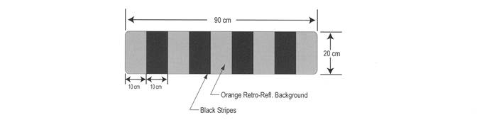 Illustration of rectangular traffic control device, including dimensions and markings of device.