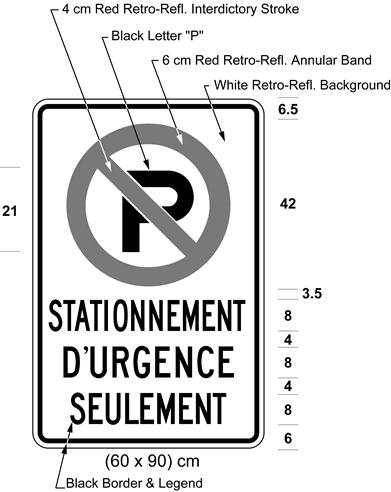 Illustration of sign with a no parking symbol above text 