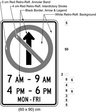 Illustration of sign with a no proceeding straight symbol, text 
