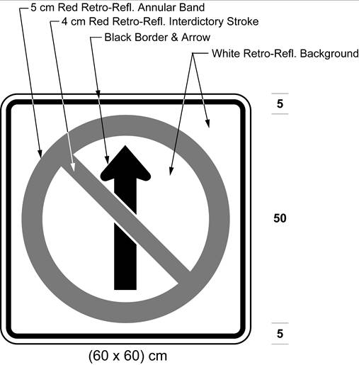 Illustration of sign with a no proceeding straight symbol.