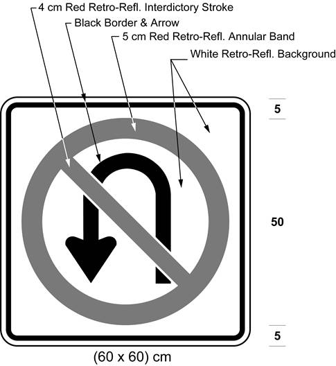 Illustration of sign with a no U turn symbol.
