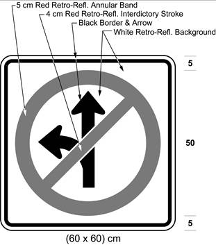 Illustration of sign with a no left turn or proceeding straight symbol.