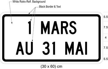 Illustration of tab sign with text 1 MARS AU 31 MAI. 