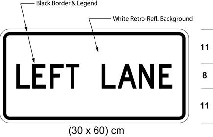 Illustration of tab sign with text LEFT LANE.