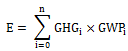 Image of mathematical equation for calculating emissions in tonnes carbon dioxide equivalent