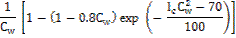 1/C subscript w multiplied by [1-(1-0.8C subscript w)exp(-((l subscript c)(C subscript w) squared) - 70)/100)].