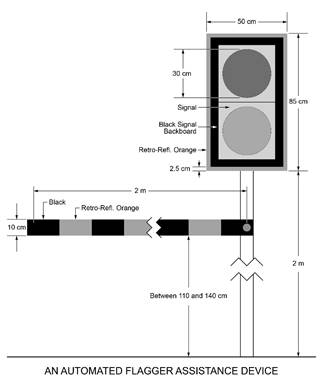 Illustration of Figure 4 - An Automated Flagger Assistance Device, and dimensions of its various components.