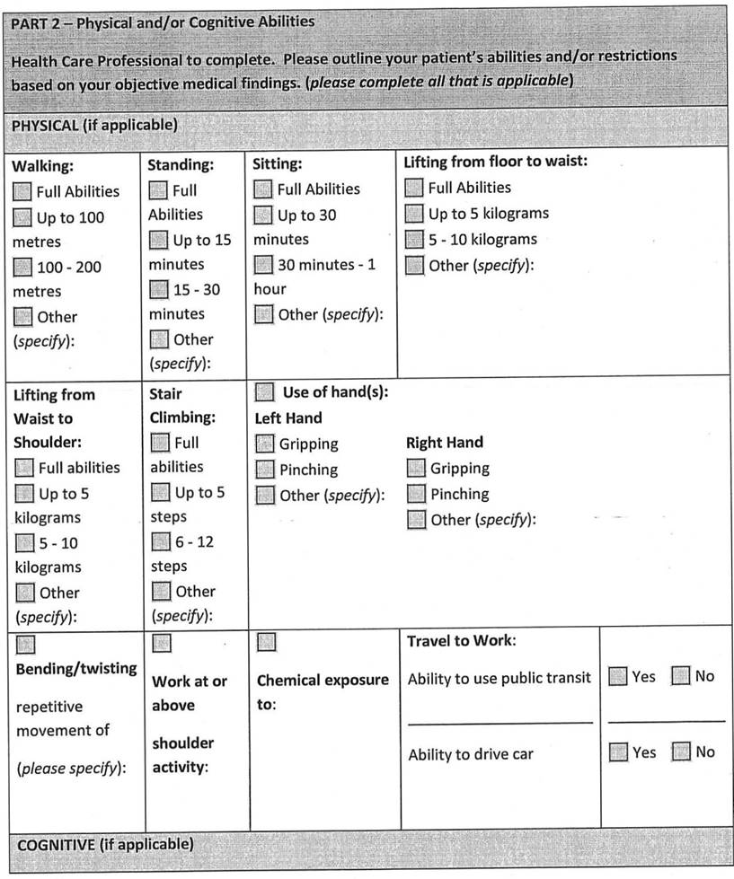 Appendix C
Page 3
Part 2: Request for information regarding restrictions and limitations as related to a workplace accommodation.