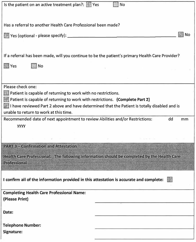 Appendix C
Page 6
Part 2: Request for information regarding restrictions and limitations as related to a workplace accommodation.
