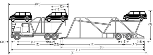 Illustration of Designated Tractor-Trailer Combination 14 with tractor attached to semi-trailer as described below.