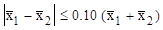 Image of an equation showing that the absolute value of the difference is less than or equal to 0.10 times the sum.