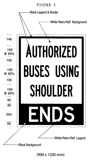 Illustration of Figure 5 - a ground-mounted sign with text AUTHORIZED BUSES USING SHOULDER - ENDS.