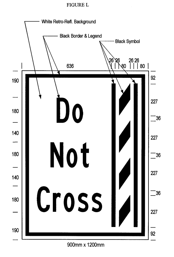 Illustration of Figure L - ground mounted sign of a buffer zone and to its left the text Do Not Cross. 