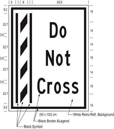 Illustration of Figure K - ground mounted sign of a buffer zone and to its right the text Do Not Cross.