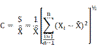 An image of an equation for determining the calculation of the coefficient of variation.