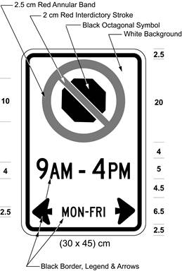 Illustration of sign with a no stopping symbol and text 